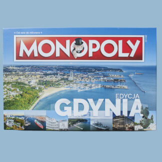 Okładka. Napis: Monopoly edycja Gdynia. W tle panorama Gdyni z lotu ptaka.